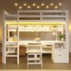 Loft Bed, 90x200 and 140x200 Cm, Pine Wood, with Drawers and Desk, Equipped with Pegboard Hanging Device, Includes LED Light Strip, Without Mattress