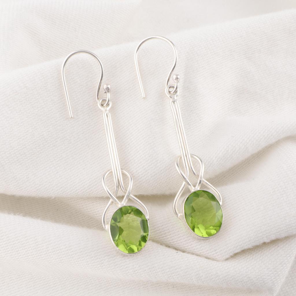 Peridot Earrings Gemstone Jewelry, 925 Solid Sterling Silver Earrings, Handmade Jewelry Bohemian Earrings, Gift For Her