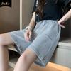 Gray Casual Sports Shorts Women's Summer Thin Loose High Waist Wide Leg Quarter Pants