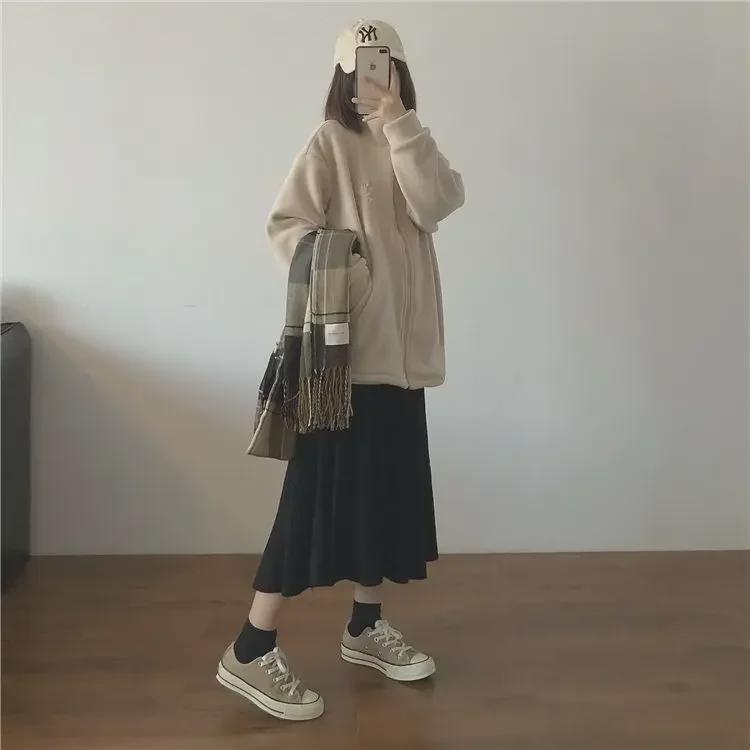 Гигантский теплый бархатный вышитый кардиган с высоким воротником на молнии: Утолщенная женская флисовая куртка Polar