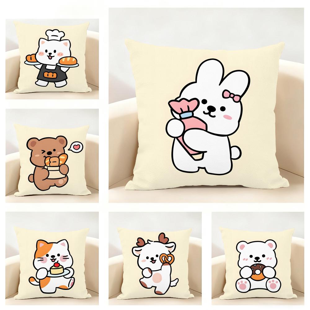 Bakery Animal Cartoon Collection Cushion Cover Linen Pillowcase Soft for Sofa Bed Home Room Decor