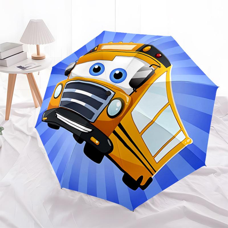 1pc School Bus Automatic Open/Close Umbrella - Compact Travel Umbrella with 8-Rib Durable Frame, Lightweight & Portable yy251023011