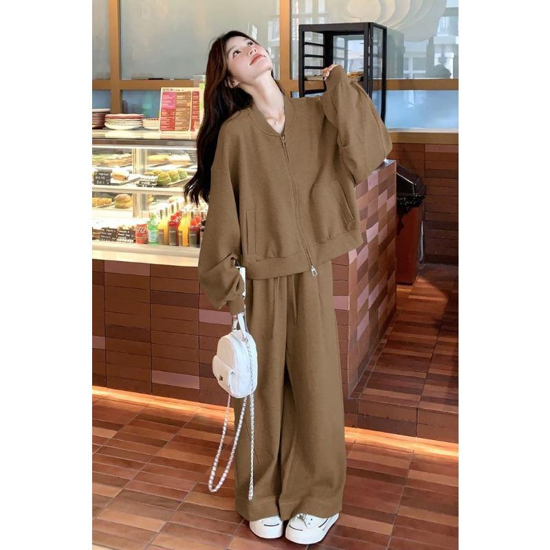 Ангоровый красный повседневный спортивный костюм-толстовка для женщин на осень новый стиль ленивый и тонкий для похудения из двух предметов