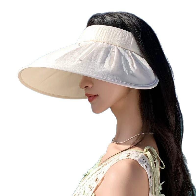 Women's Summer Foldable Pearl Wide-Brim Open-Top Sun Protection Hat, Outdoor Travel UV Protection Bucket Hat