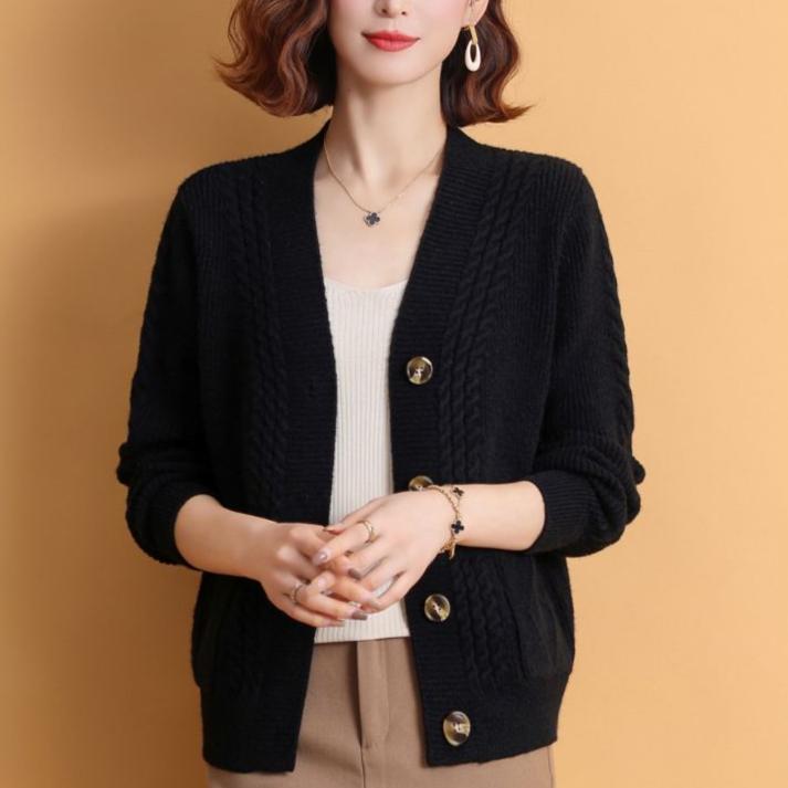Женский вязаный кардиган, свитер, куртка, весна-осень, короткий однотонный трикотажный кардиган с V-образным вырезом
