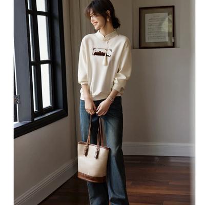 Элегантный пуловер с капюшоном, вышивкой и застежкой в новом китайском стиле, осень, новый пуловер в новом китайском стиле