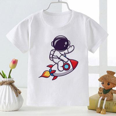 Детская одежда с героями мультфильмов для детей 2–12 лет, милая футболка с принтом астронавта, летние короткие футболки для мальчиков и девочек в стиле Харадзюку, большие размеры