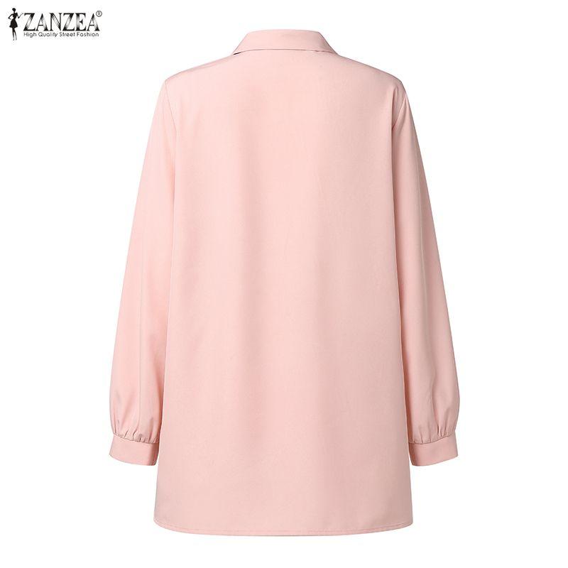 ZANZEA Женская повседневная свободная блузка с отложным воротником и длинным рукавом