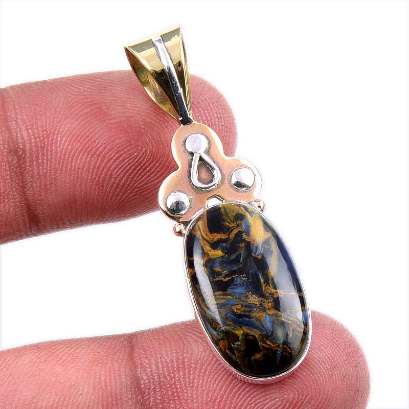 Natural Pietersite Gemstone 925 Solid Sterling Silver TwoTone Pendant 1.75" R3O49