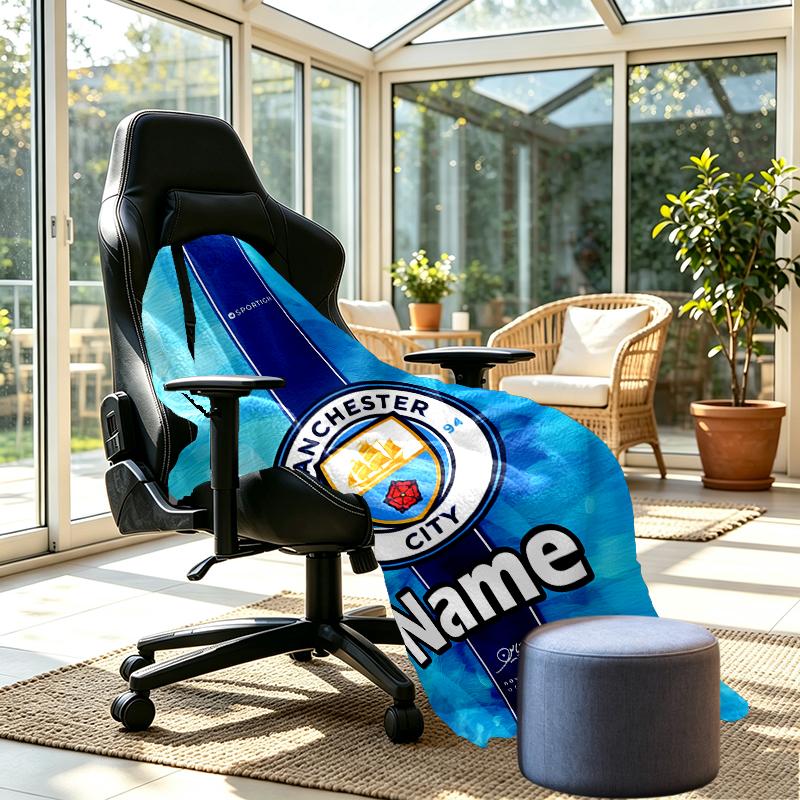Custom Name Personalized Manchester City FC Print Blankets, Home Decor, Bedroom, Sofa, Camping, Couch, Gifts for Birthday Christmas