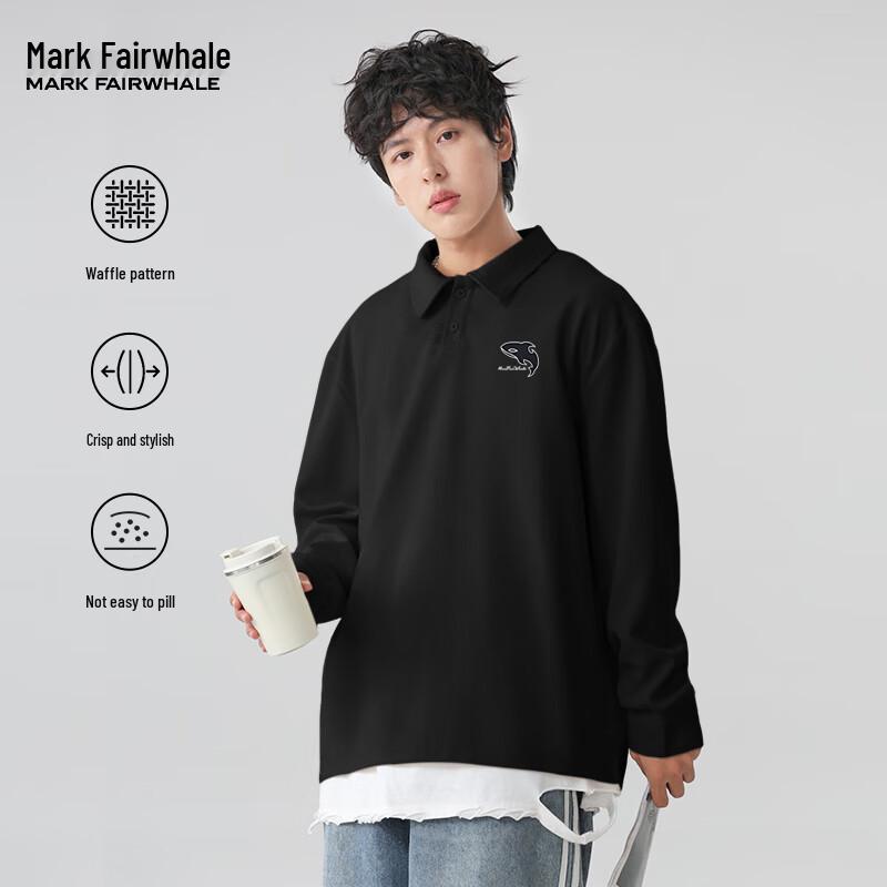 Mark Fairwhale Мужская вафельная рубашка-поло с длинным рукавом и принтом кита