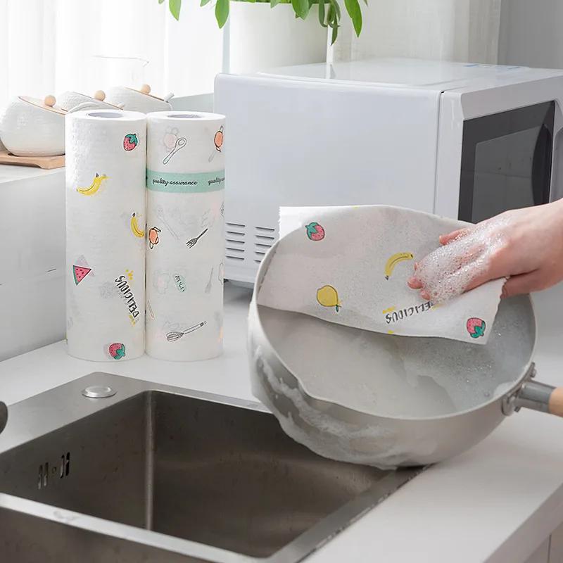 50 шт. впитывающая утолщенная кухонная бумага для сухой и влажной уборки, одноразовая салфетка двойного назначения, нежирная, легко моется, не линяет