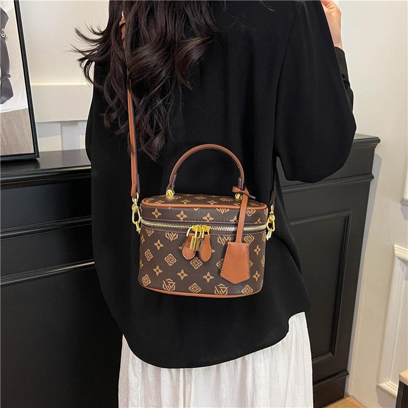 New High-end Presbyopia Double Pull Contrasting Color Cosmetic Bag Portable Shoulder Crossbody Trendy Women's Bag
