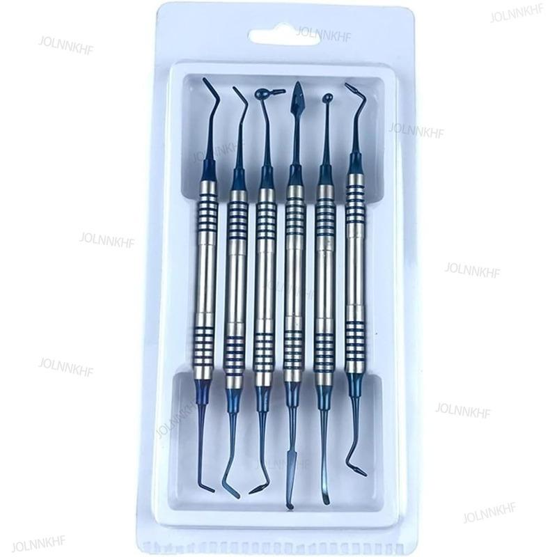 6PCS Dental Composite Resin Filling Tool Set Spatula Titanium Plated Head Thick Handle Manual Professional Use