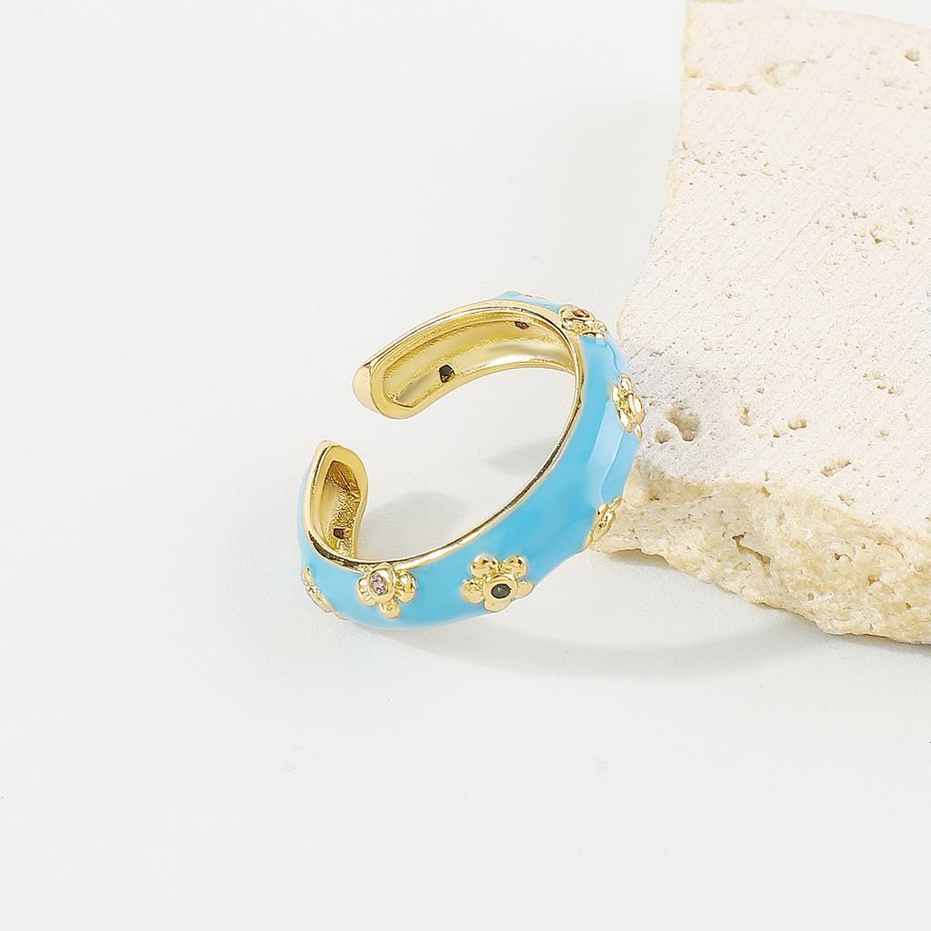 Модное и милое открытое кольцо с цветочным медным покрытием для женщин