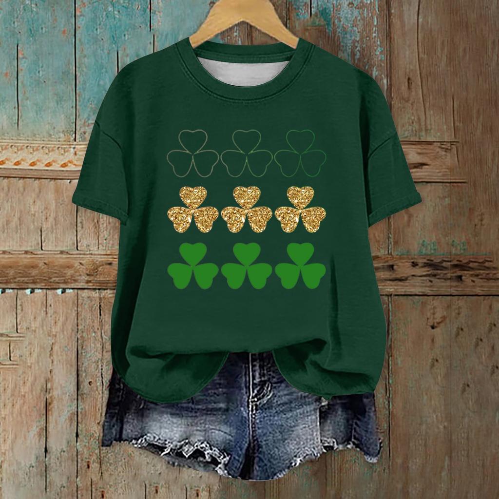 Женская мода повседневная с заниженной линией плеча короткая St. Футболка с круглым вырезом и принтом ко Дню Святого Патрика