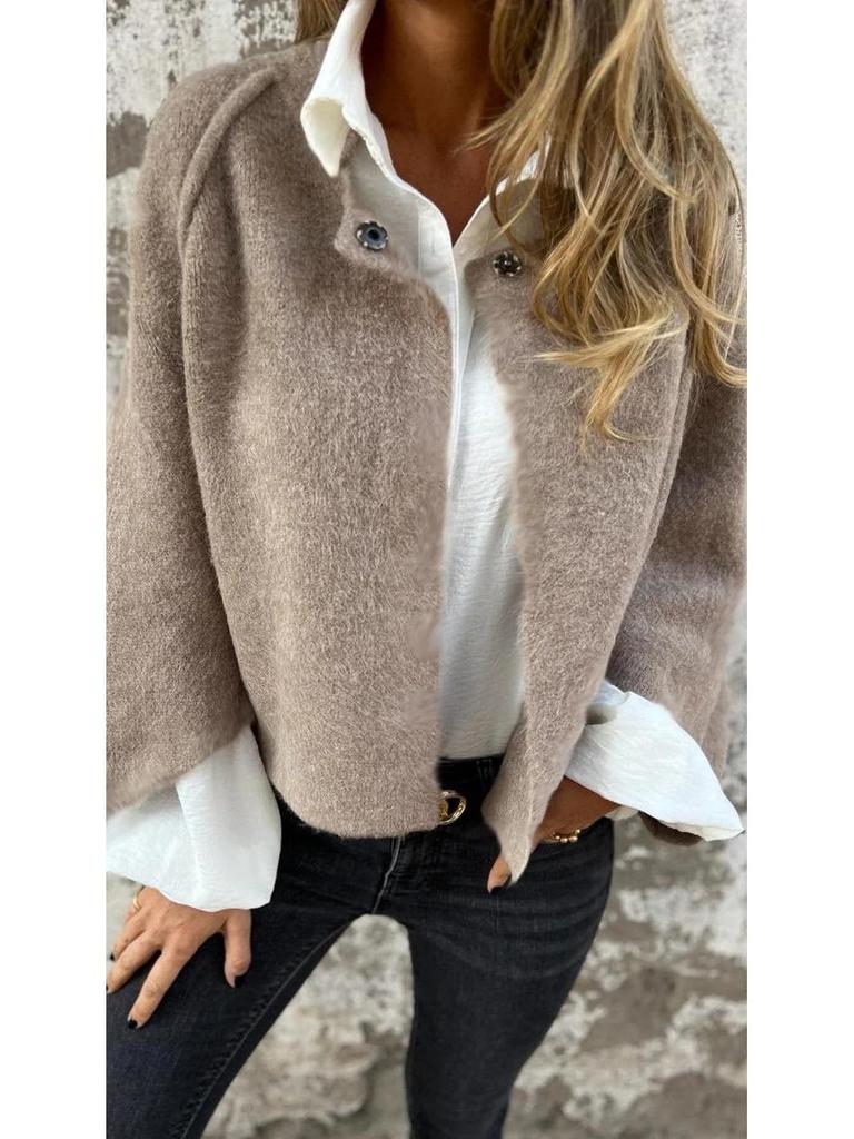 Женская укороченная свободная кашемировая куртка с длинным рукавом Осень/Зима 2025