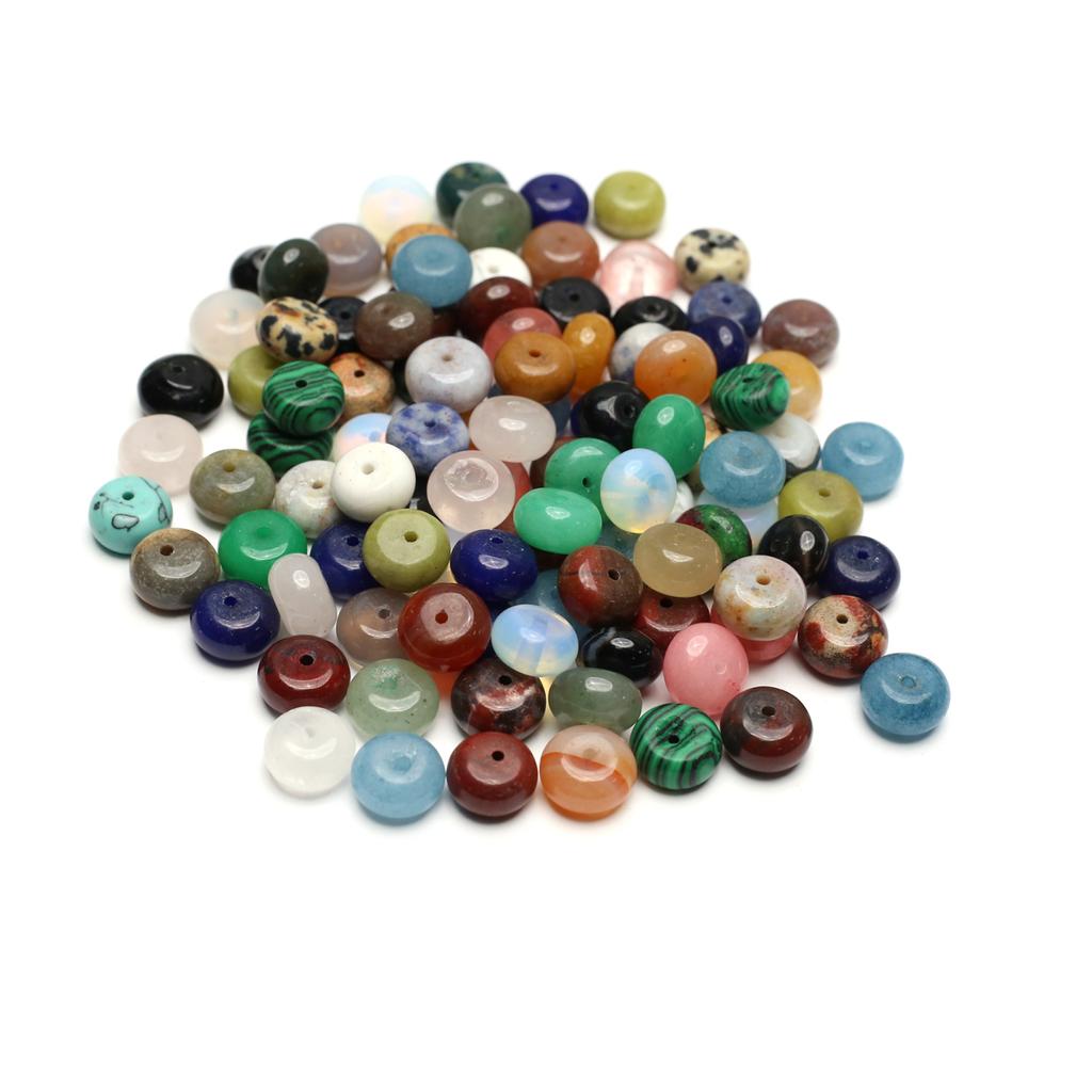 10Pcs Natural Stone Beads with Hole,Button Shape Crystal Sand Stone Gems Loose Beads for Jewelry Making DIY Necklaces Bracelets Earrings Accessories