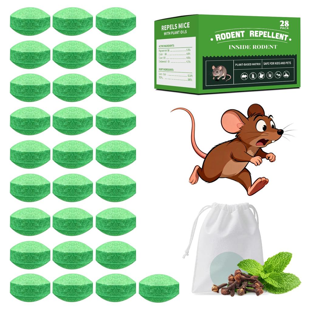 Rodent Repellent Tablets 28 Pack Indoor and Outdoor Use Natural Pest Control for Mice and Small Rodents Safe and Easy to Use
