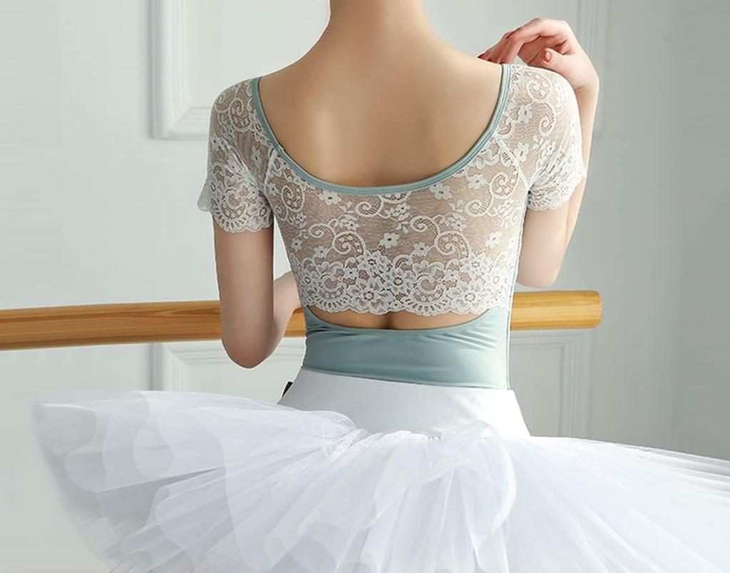 ProDance Lace Ballet Open PLHA005MA Half-Cup Leotard, Back, (Ice Green, L)