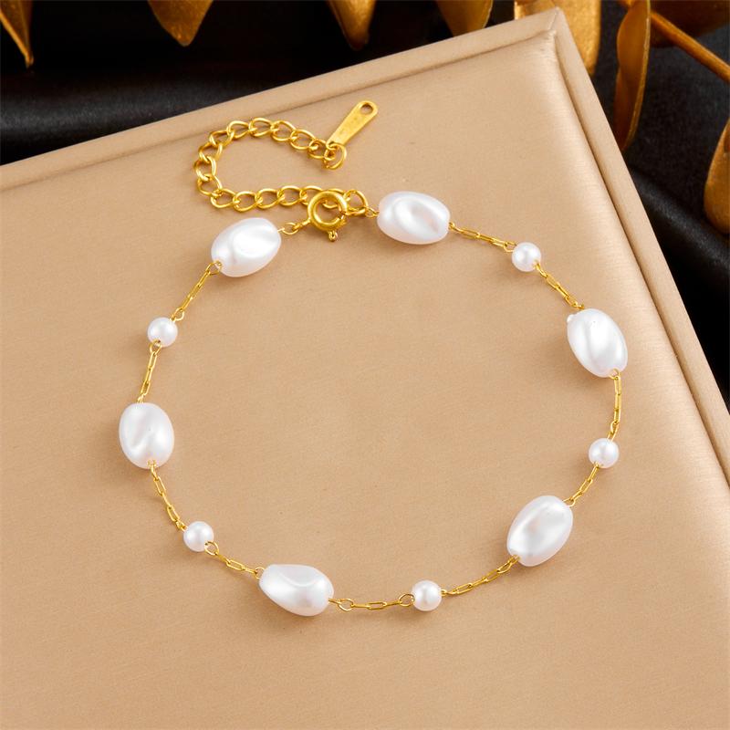 DIEYURO 316L Stainless Steel White Irregular Pearls Necklace Bracelet For Womens 2025 New Trend Golden Non-fading Jewelry Set