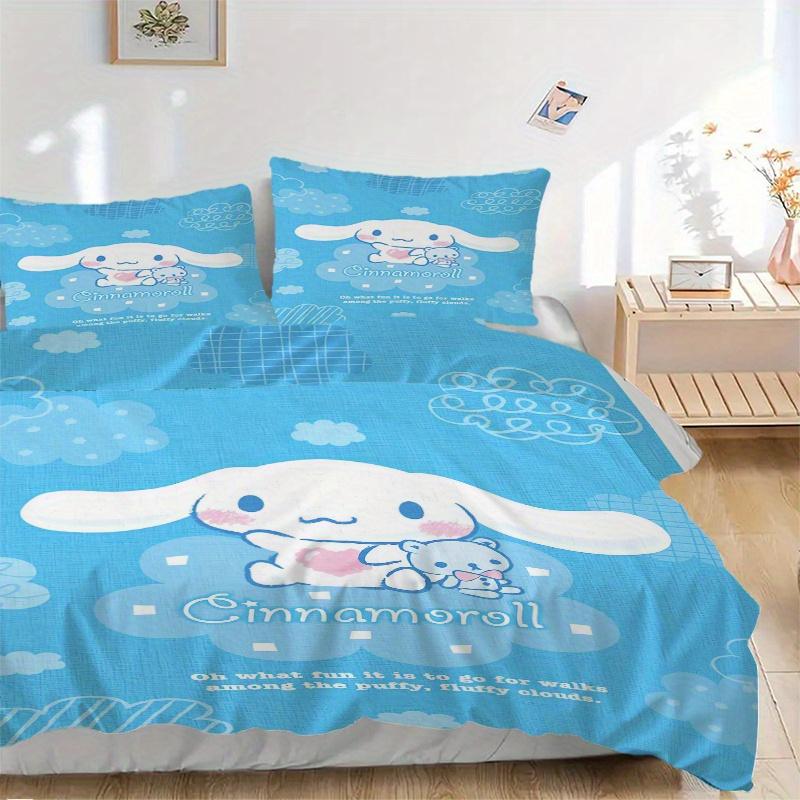 3pcs Blue Cinnamoroll & Bear Ideas Bedding Set - Includes Quilt Cover and Pillowcases, Suitable for All Seasons, Machine Washable - Ideal Gi
