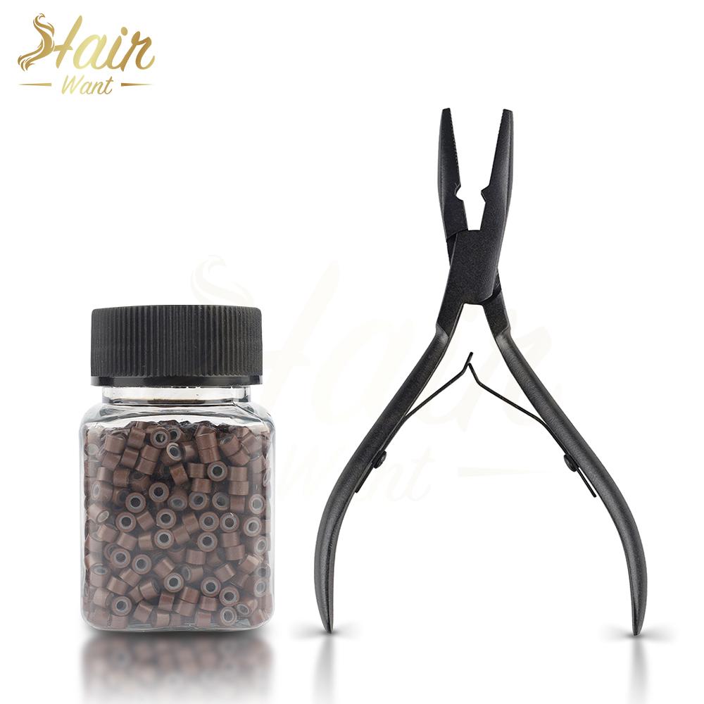 Инструменты для наращивания волос с микрокольцами и бусинами 4,0 мм с профессиональными плоскогубцами для наращивания волос с утками и I-образными кончиками