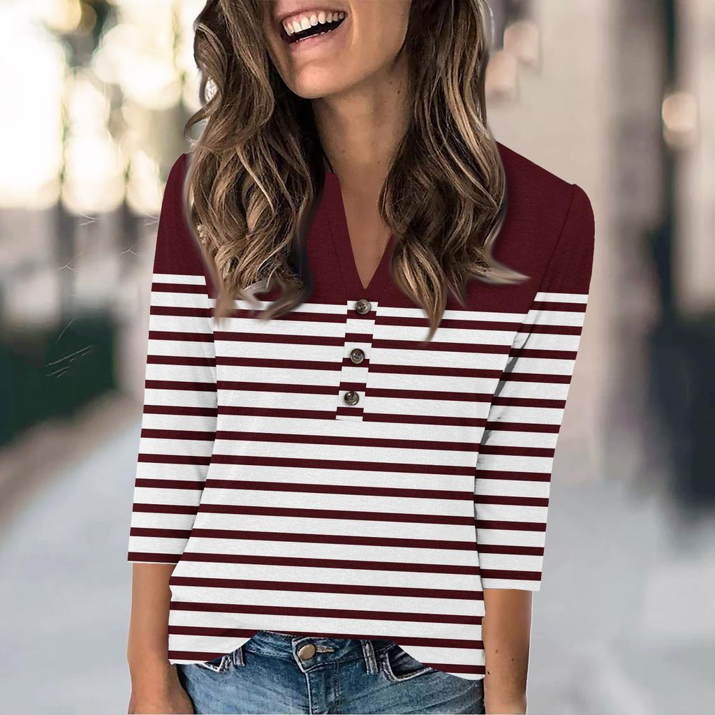 Женская мода повседневный свободный топ с рукавом 3/4 и круглым вырезом