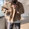 Men Windbreaker Lapel Long Sleeve Solid Color Jacket Zipper Placket Large Pockets Drawstring Hem Casual Outwear