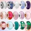 Original 925 Sterling Silver Pink Murano Glass Green Murano Bead Charm Fit Fashion 3mm Bracelets Trendy Party Women Jewelry