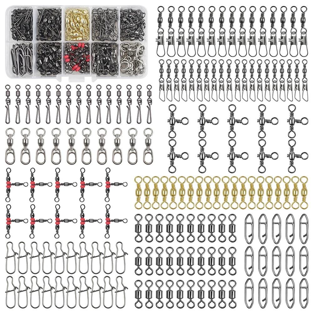 165Pcs Fishing Swivels Accessories Kit Ball Bearing Swivels Rolling Swivels Fishing Swivels Snap Clips Fishing Connectors