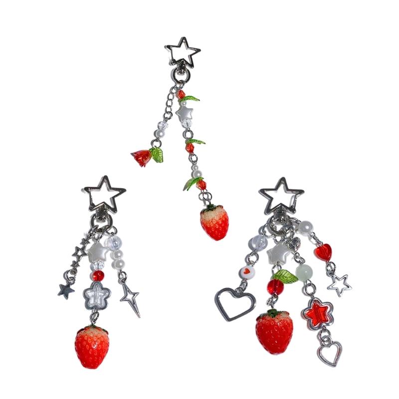 Multi Color Phone Lanyard Strawberry Pendant Wrist Strap Detachable Phone Chains Keyring Portable Accessory for Women