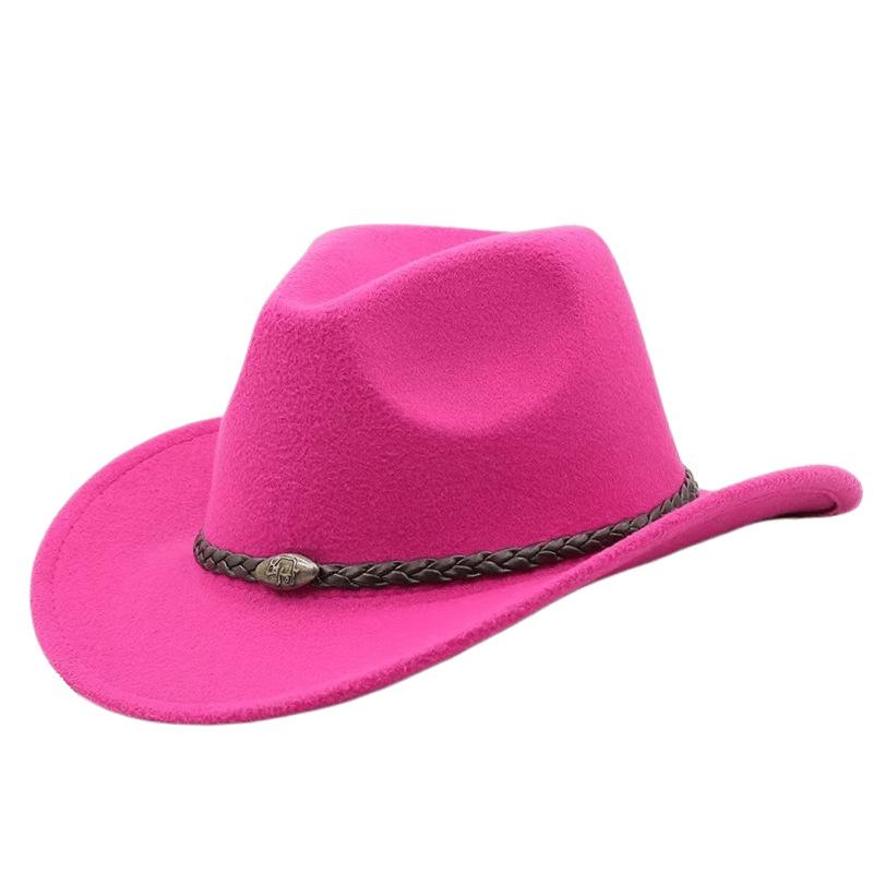 Calf Head Western Cowboy Hat Men's and Women's Riding Hat Outdoor Tourism Equestrian Hat Bent Brim Wool Travel Hat