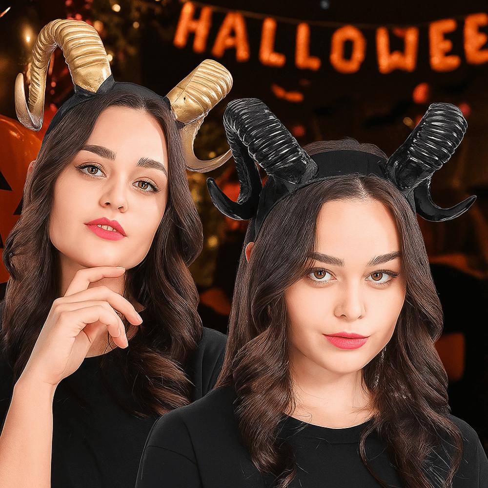 Realistic Halloween Devil Headband Artificial Goat Horn Hair Hoop Black Demon Horn Headwear  Stage