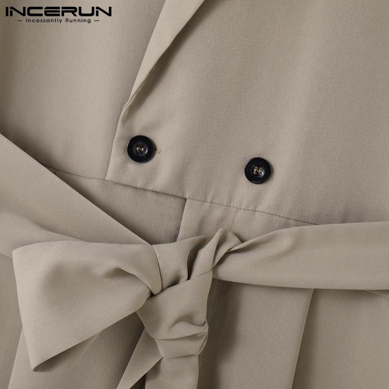 INCERUN Men Lapel V Neck Solid Color Jumpsuits Casual Zipper Long Rompers