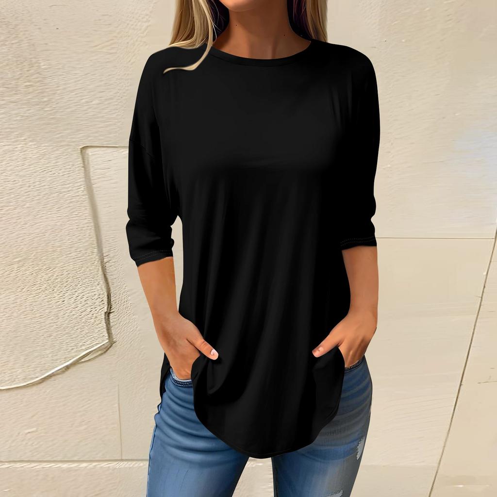 Женские футболки с рукавами 3/4, однотонные пуловеры, летние весенние топы, блузки
