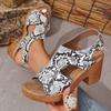 Модные женские босоножки на толстом каблуке со змеиным принтом, летние гладиаторские туфли с пряжкой на ремешке, женские босоножки на высоком каблуке и платформе для женщин 2024 г.