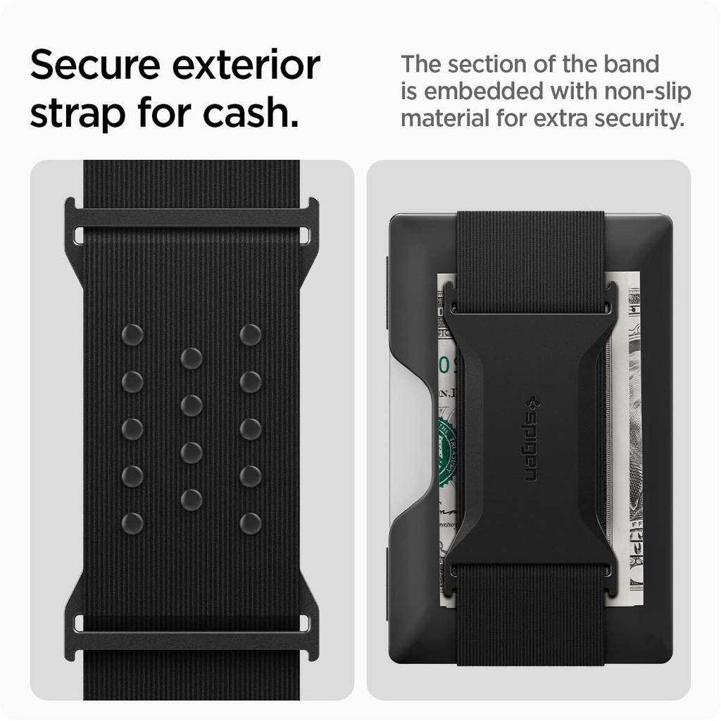 Spigen AirTag Case, Card Storage, Bill Holder, Wallet with Band, Loss Prevention, Shockproof, RFID Card Case, Wallet S, AMP04245 (Black)