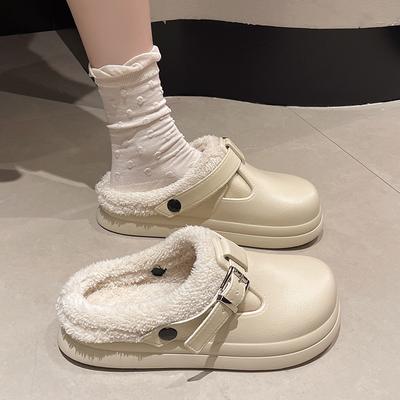 Мода 2024 года, высококачественные зимние повседневные удобные женские тапочки с пряжкой, нескользящие теплые короткие плюшевые женские туфли с толстой подошвой