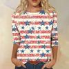 Women's Fashion Casual Seven Sleeve Independence Day Printed Round Neck Top
