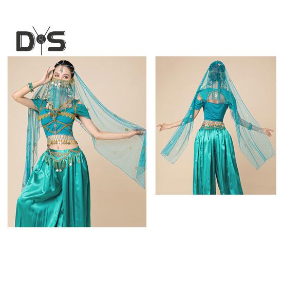 Индийский танец вуаль сетка с горячим тиснением цветы костюм реквизит взрослые дети многоразовые выступления фестивали вечеринки взрослый костюм вуаль