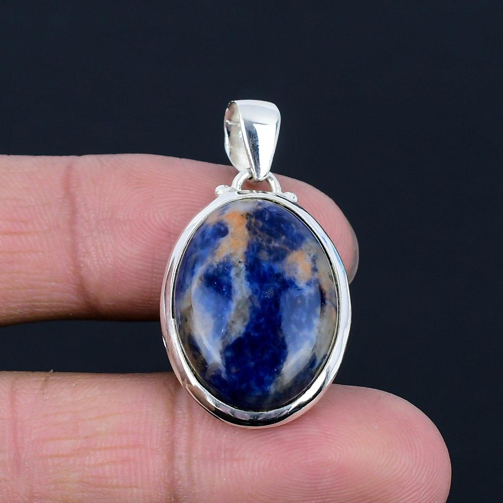 Подвеска из натурального содалита, серебро 925 пробы, драгоценный камень овальной формы, подвеска ручной работы, ювелирный подарок на День святого Валентина