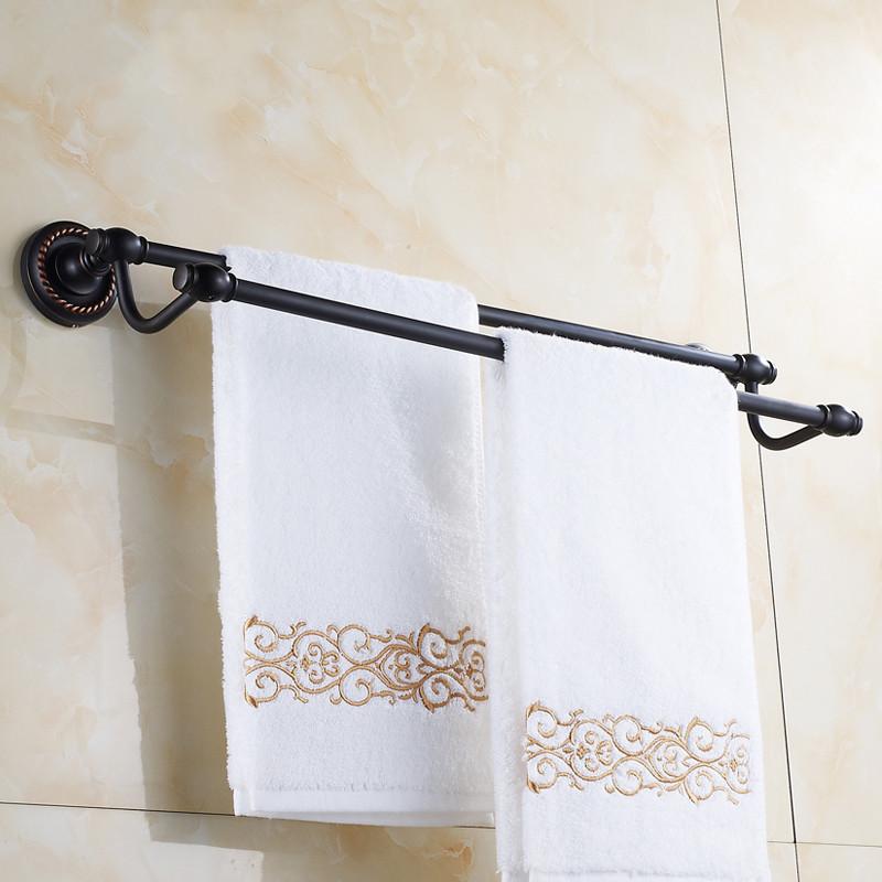 Towel Bars Double Rails Brass Wall Shelves Towel Holder Bath Shelf Towel Hanger Bathroom Accessories Black Towel Rack HJ-1311
