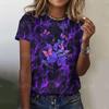 Женская футболка с принтом бабочки 3D, фиолетовая, с круглым вырезом, повседневная, женская, градиентная, топ Harajuku для девочек, с коротким рукавом, модная одежда
