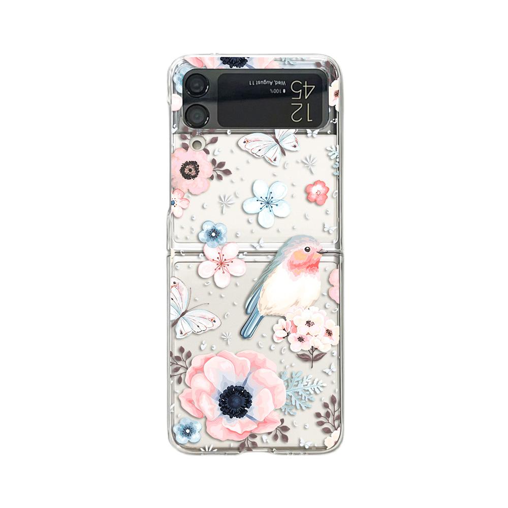 Для Samsung Galaxy Z Flip 4 3 чехол Flower Bird окрашенный прозрачный ударопрочный ПК жесткий задний чехол для Samsung Z Flip4 Zflip3 чехол
