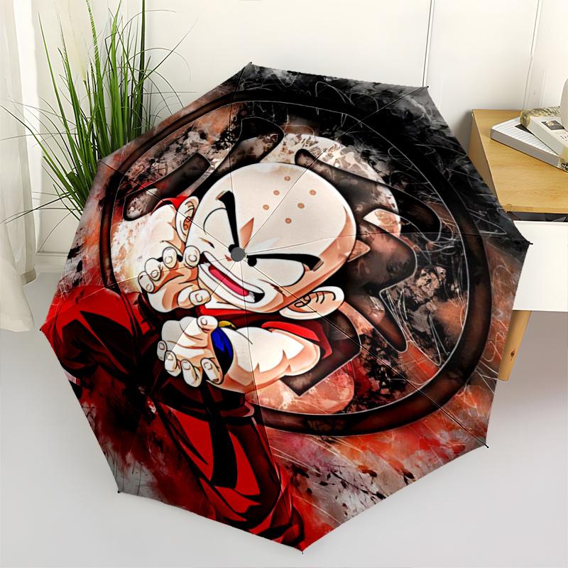 1pc Kuririn's Fiery Stance Dragon Ball Z Cartoon Umbrella, Portable 3-Fold Compact Umbrella, Suitable for Camping, Hiking and Travel, Ideal Easte