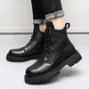 Кожаные мужские мотоботы TrendTactical Boots Ботильоны Черные уличные теплые армейские ботинки на толстой резиновой подошве