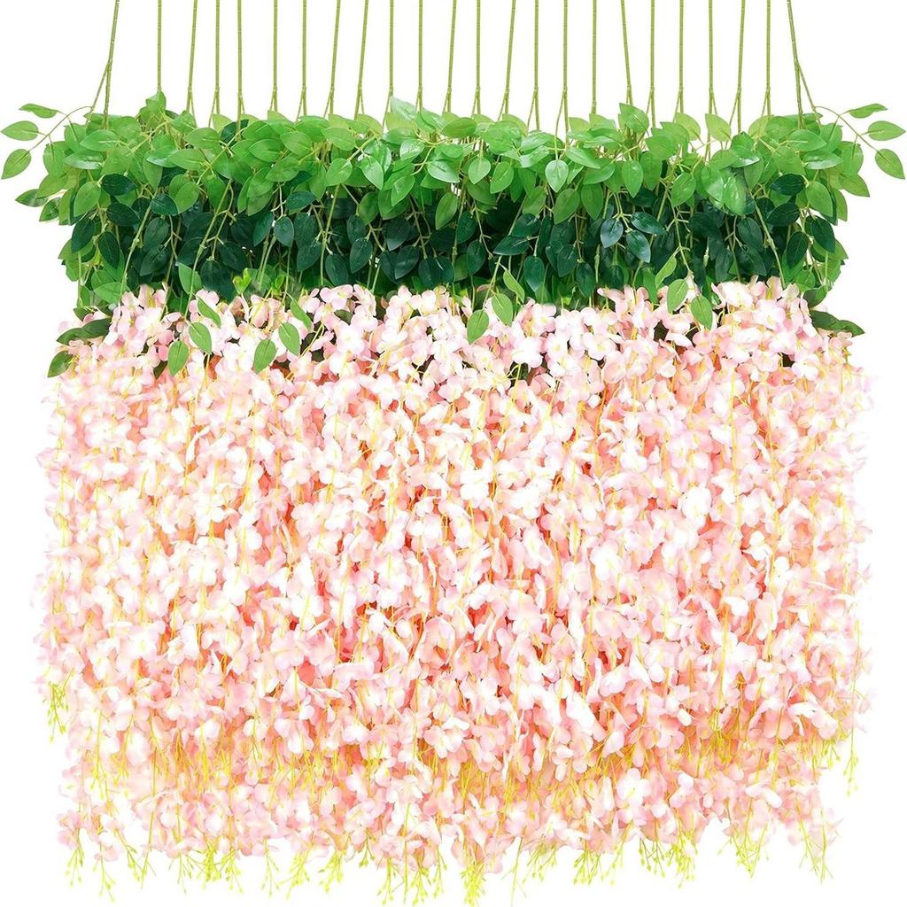 Pack Of 12 Artificial Wisteria Hanging Flowers For Wedding Indoor Outdoor Decoration With Realistic Silk Petals