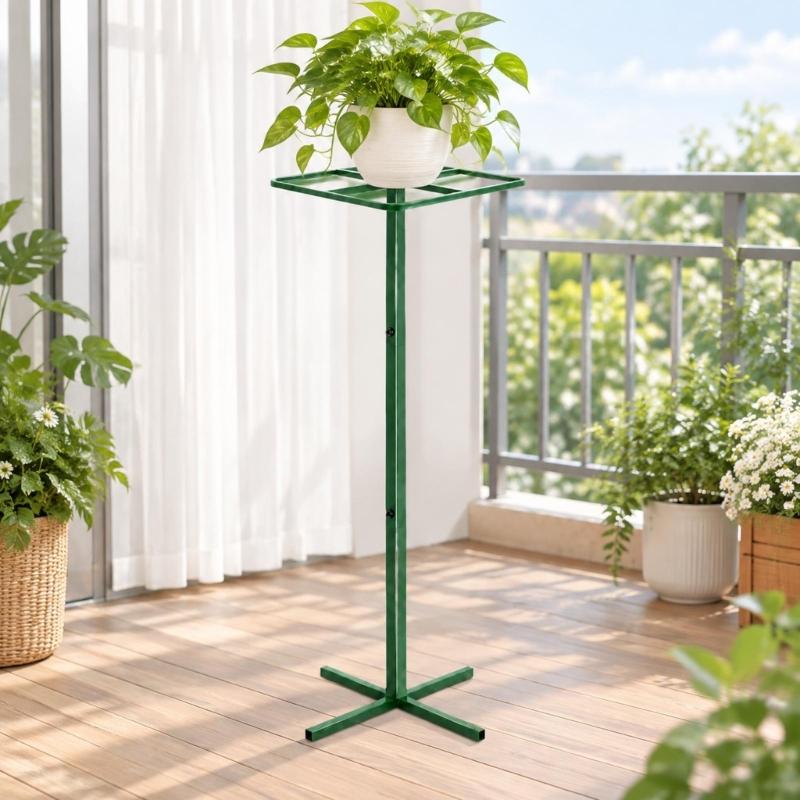 Reconfigurable Garden Support Stand, Green Metal Frame with Screw-Secured Sections and Divided Top for Dragon Fruit and Tall Foliage