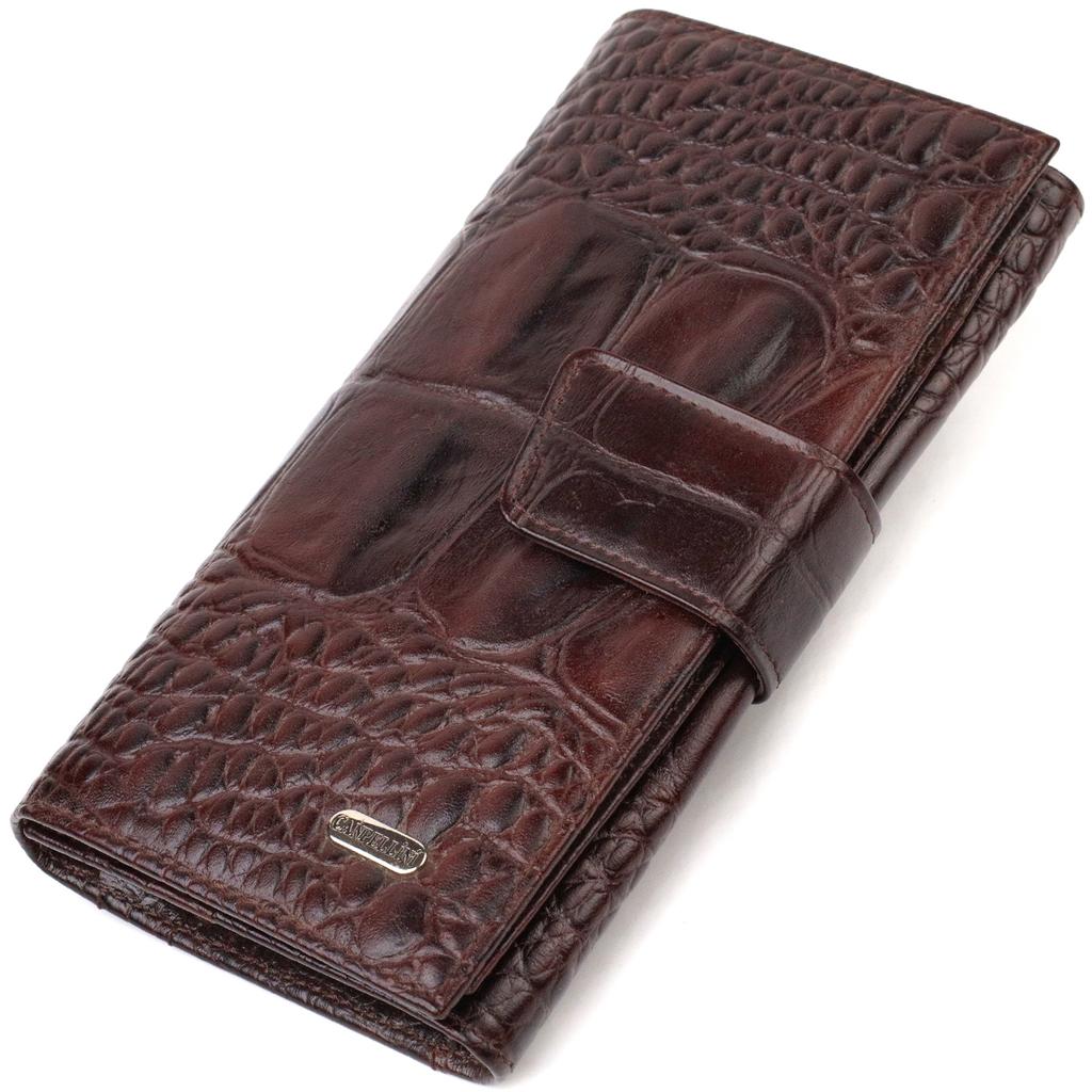 Excellent Stylish Men's Wallet Made of Genuine Leather with Crocodile Embossing CANPELLINI 21846 Brown